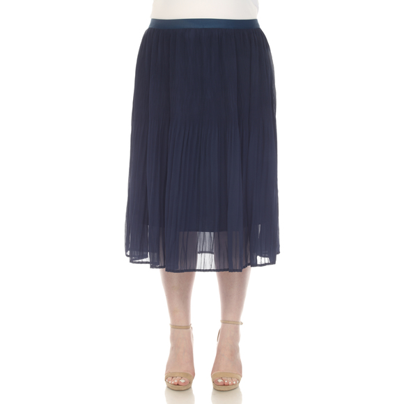 White Mark Women's Plus Size Pleated Chiffon Midi Skirt - Picture 1 of 6